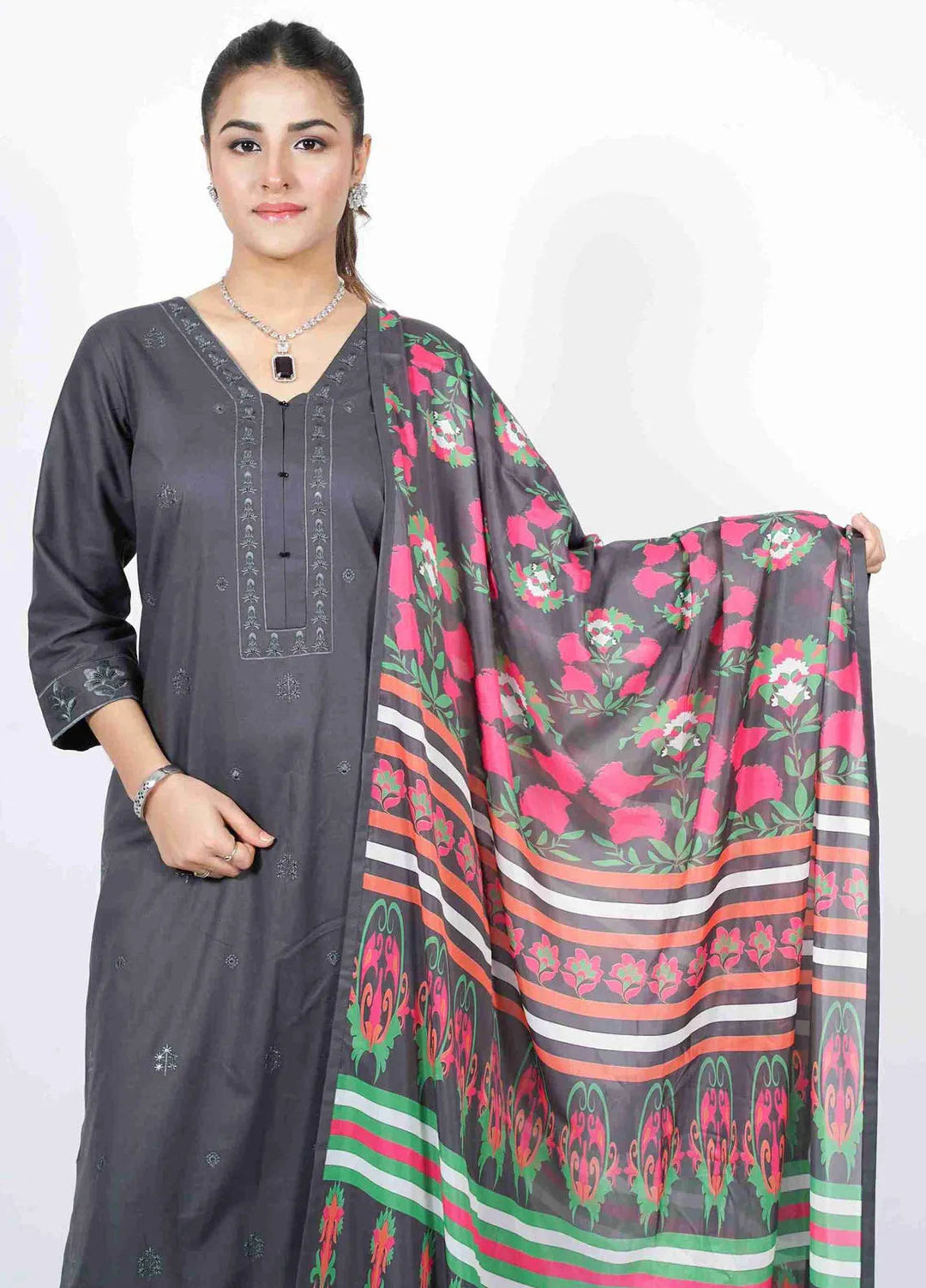 Vibgyor Fashion Pret Embroidered Lawn 3 Piece Suit D1-S-V124 NORA GREY
