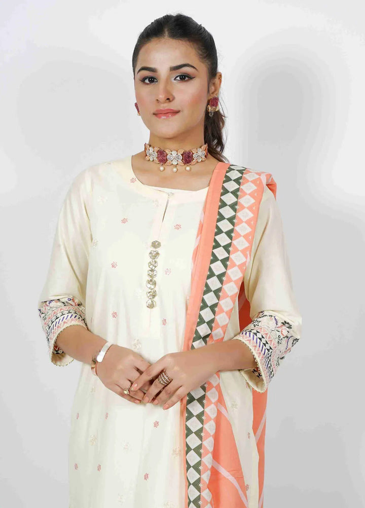 Vibgyor Fashion Pret Embroidered Lawn 3 Piece Suit D4C1-S-V124 SIA CREAM