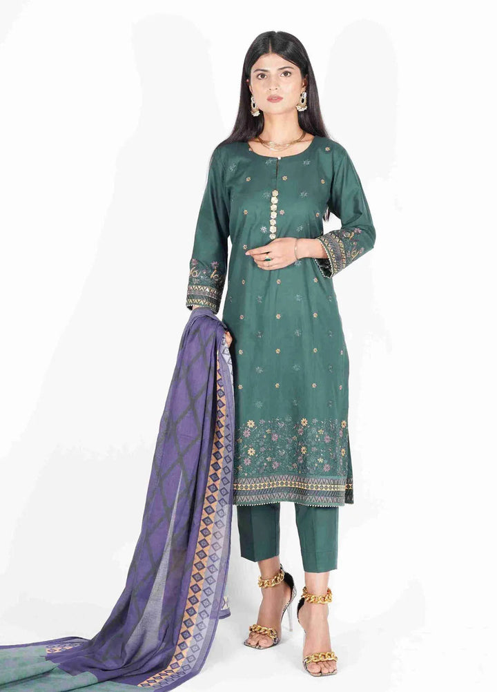 Vibgyor Fashion Pret Embroidered Lawn 3 Piece Suit D4C2-S-V124 SIA BOTTLE GREEN