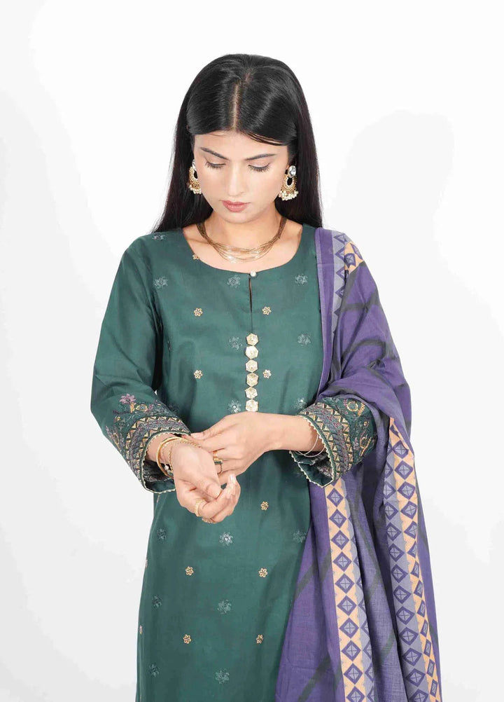 Vibgyor Fashion Pret Embroidered Lawn 3 Piece Suit D4C2-S-V124 SIA BOTTLE GREEN