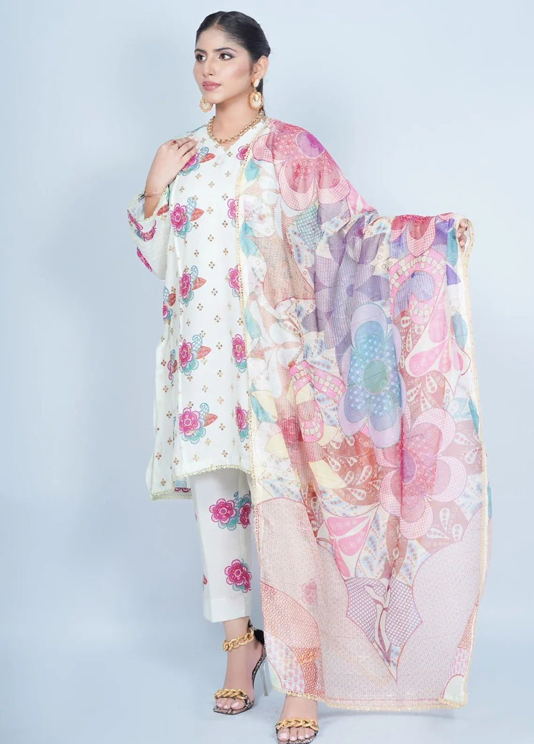 Vibgyor Fashion Pret Embroidered Swiss Lawn 3 Piece Suit Gulzar e Bahar Mint Green D2C1-A24