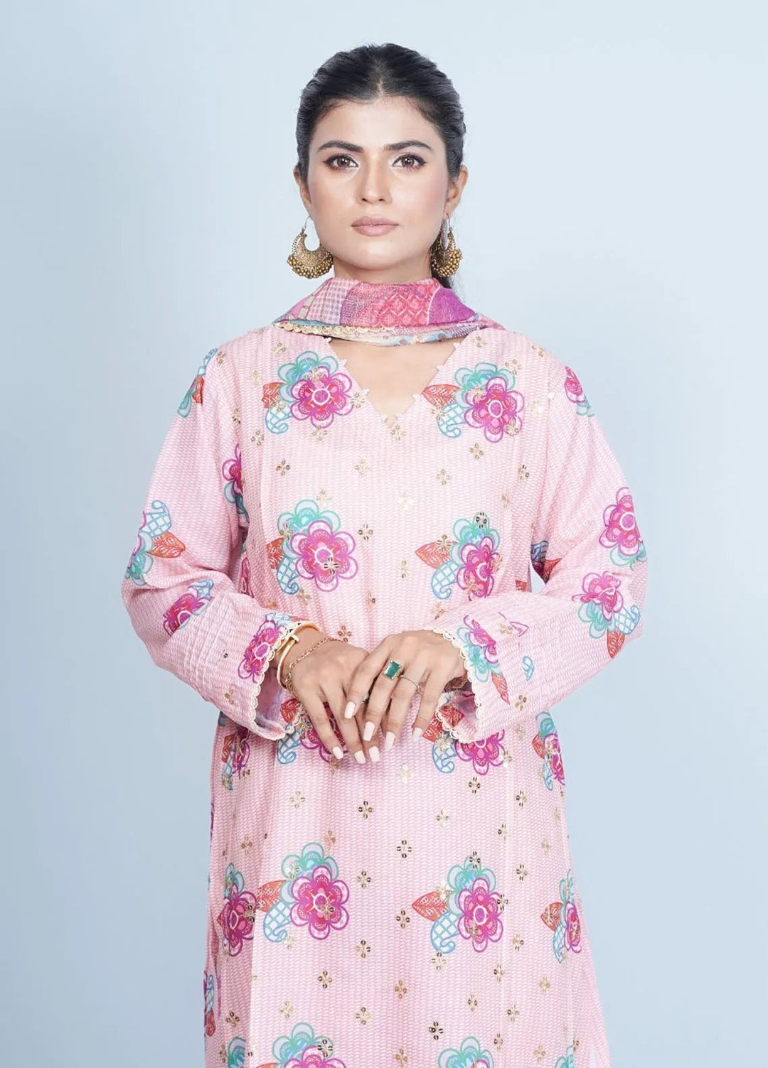 Vibgyor Fashion Pret Embroidered Swiss Lawn 3 Piece Suit Gulzar e Bahar Peach D2C2-A24