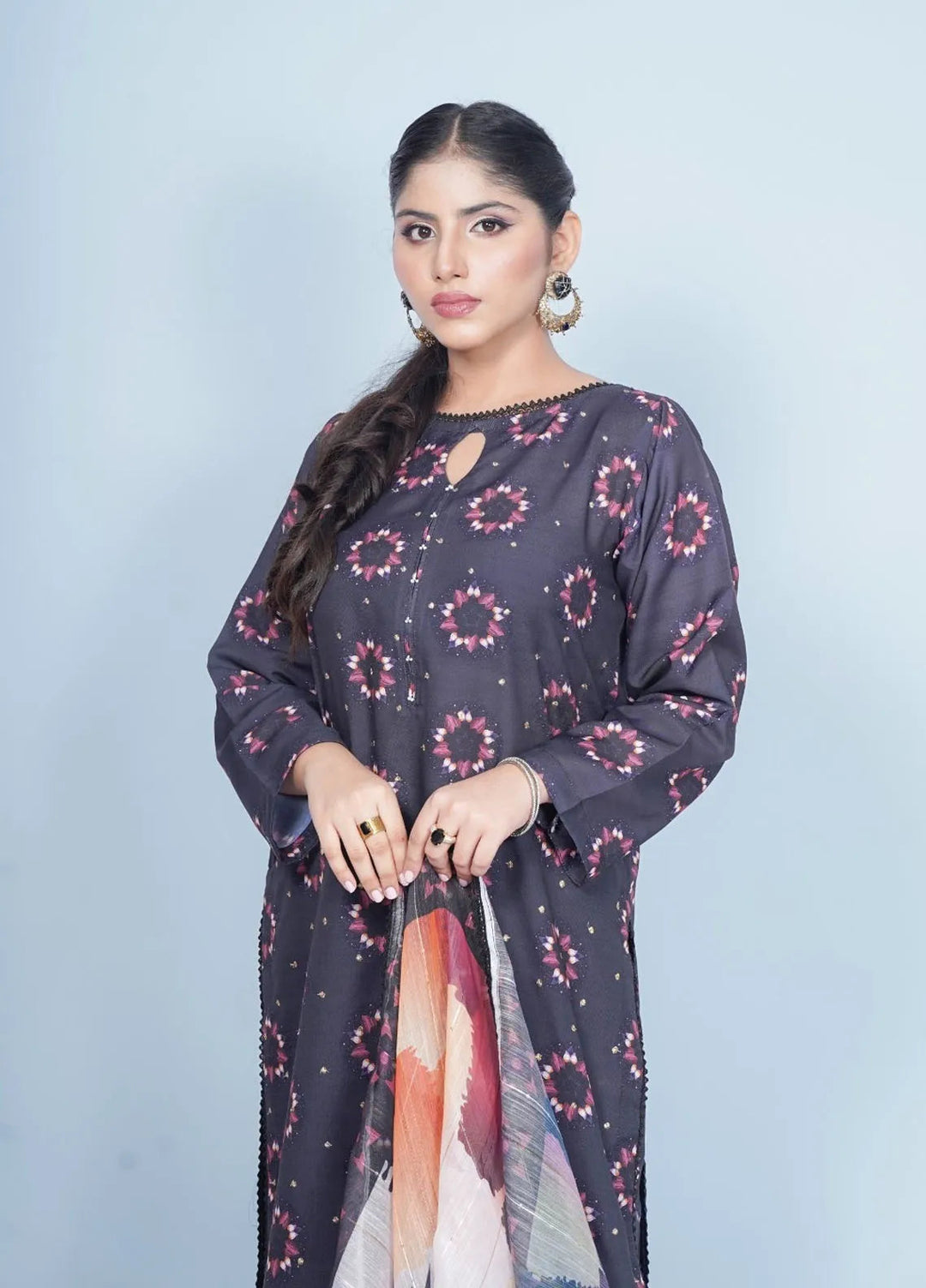 Vibgyor Fashion Pret Embroidered Swiss Lawn 3 Piece Suit Midnight Bloom Matte Black D4-A24