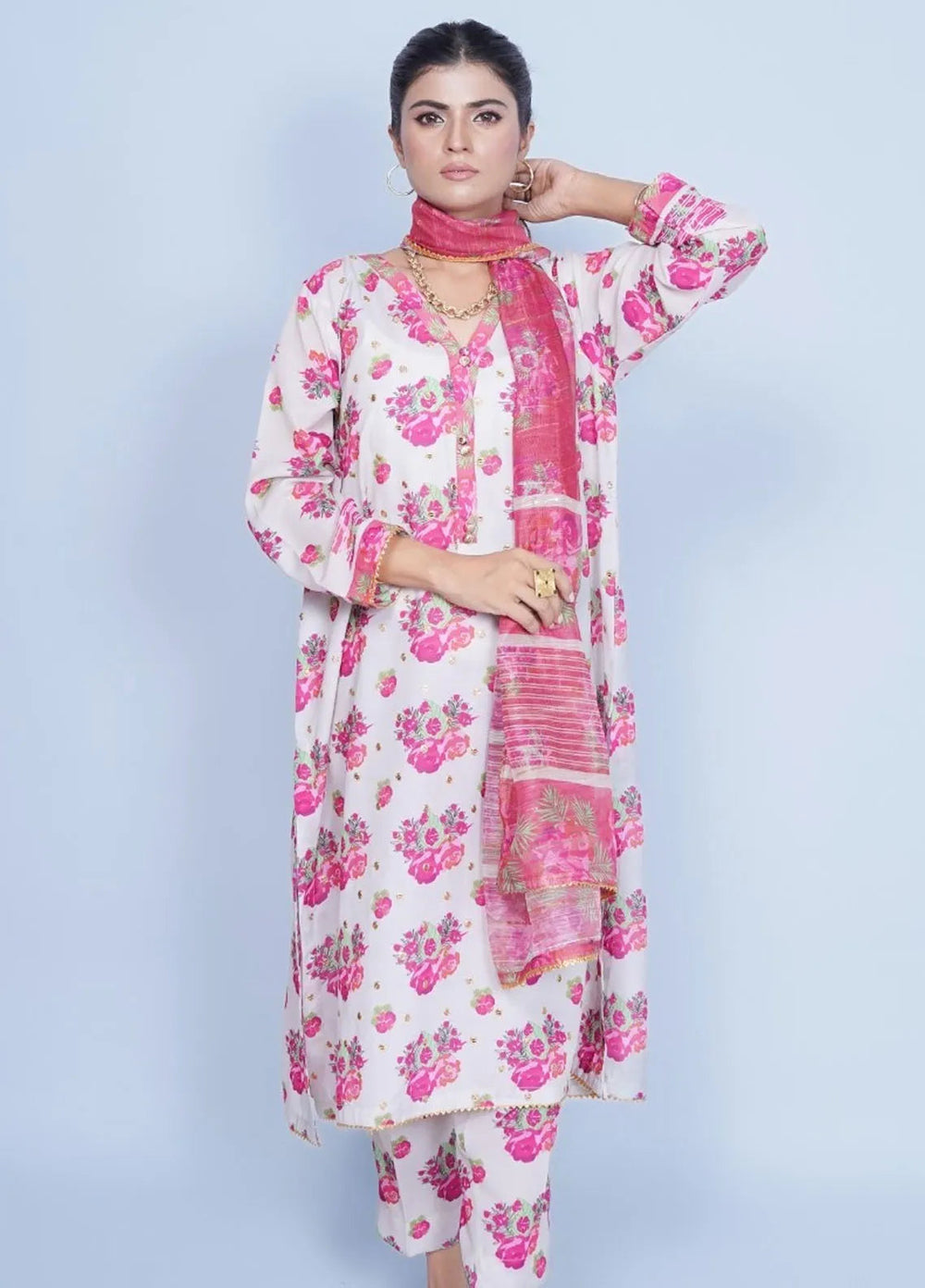 Vibgyor Fashion Pret Embroidered Swiss Lawn 3 Piece Suit Petal Perfecta Beige D3-A24