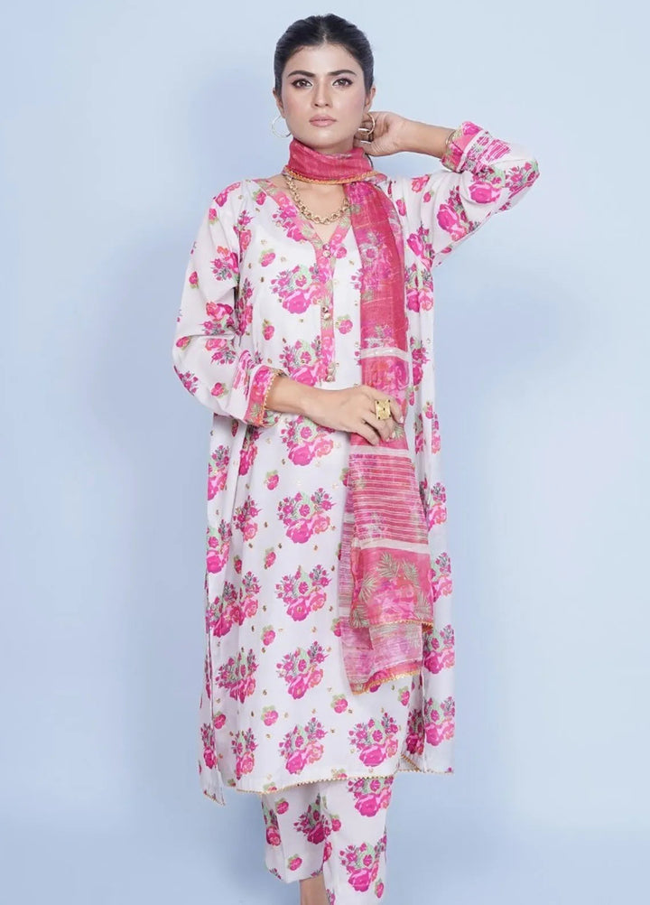 Vibgyor Fashion Pret Embroidered Swiss Lawn 3 Piece Suit Petal Perfecta Beige D3-A24