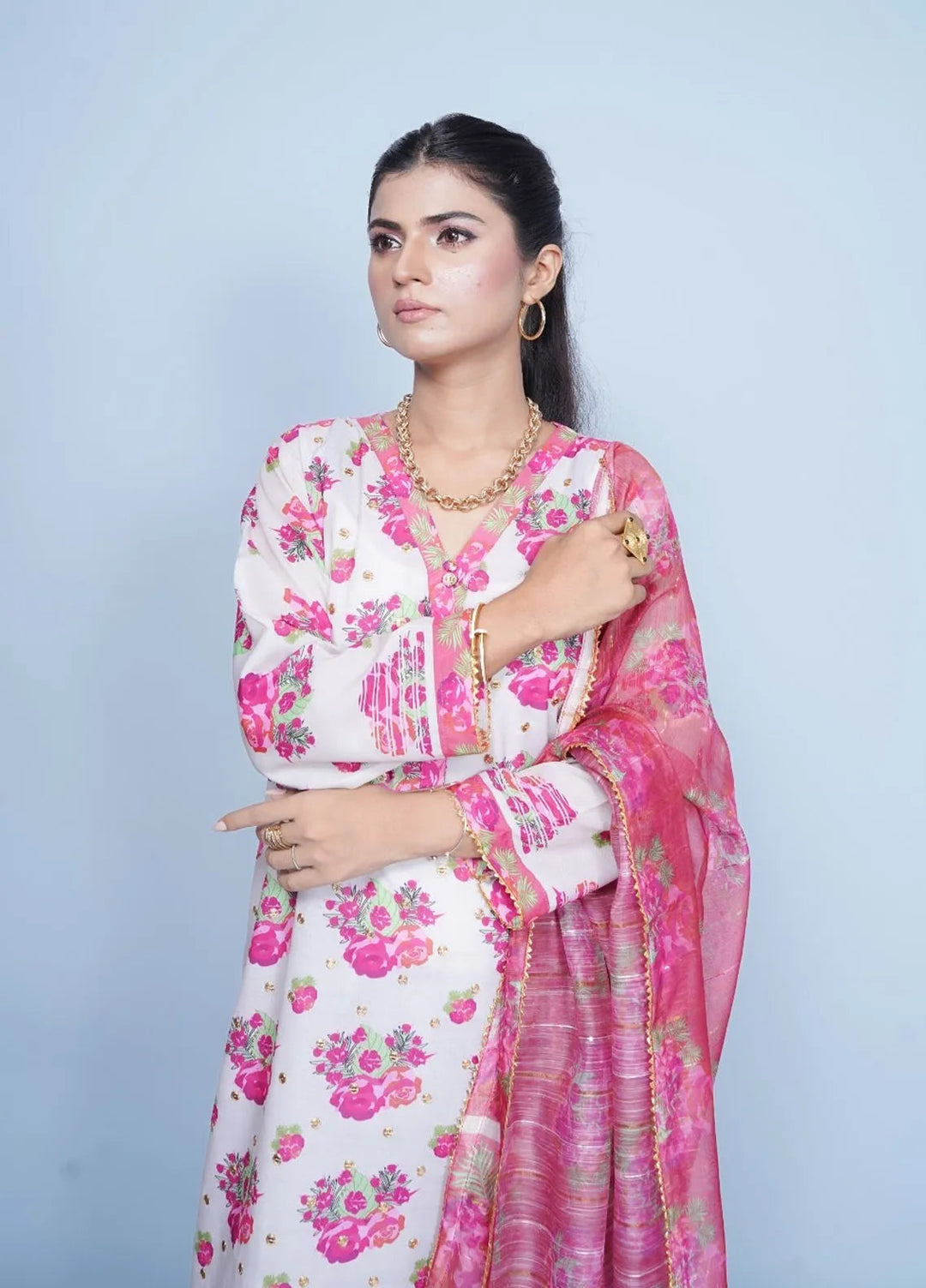 Vibgyor Fashion Pret Embroidered Swiss Lawn 3 Piece Suit Petal Perfecta Beige D3-A24