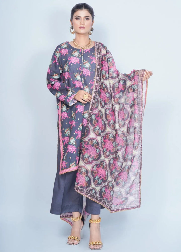 Vibgyor Fashion Pret Embroidered Swiss Lawn 3 Piece Suit Safari Chick Black D1C2-A24