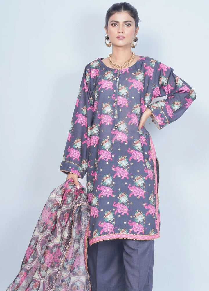 Vibgyor Fashion Pret Embroidered Swiss Lawn 3 Piece Suit Safari Chick Black D1C2-A24