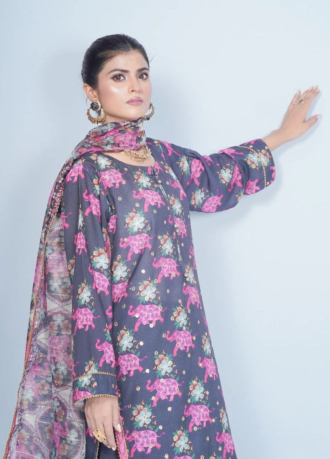 Vibgyor Fashion Pret Embroidered Swiss Lawn 3 Piece Suit Safari Chick Black D1C2-A24