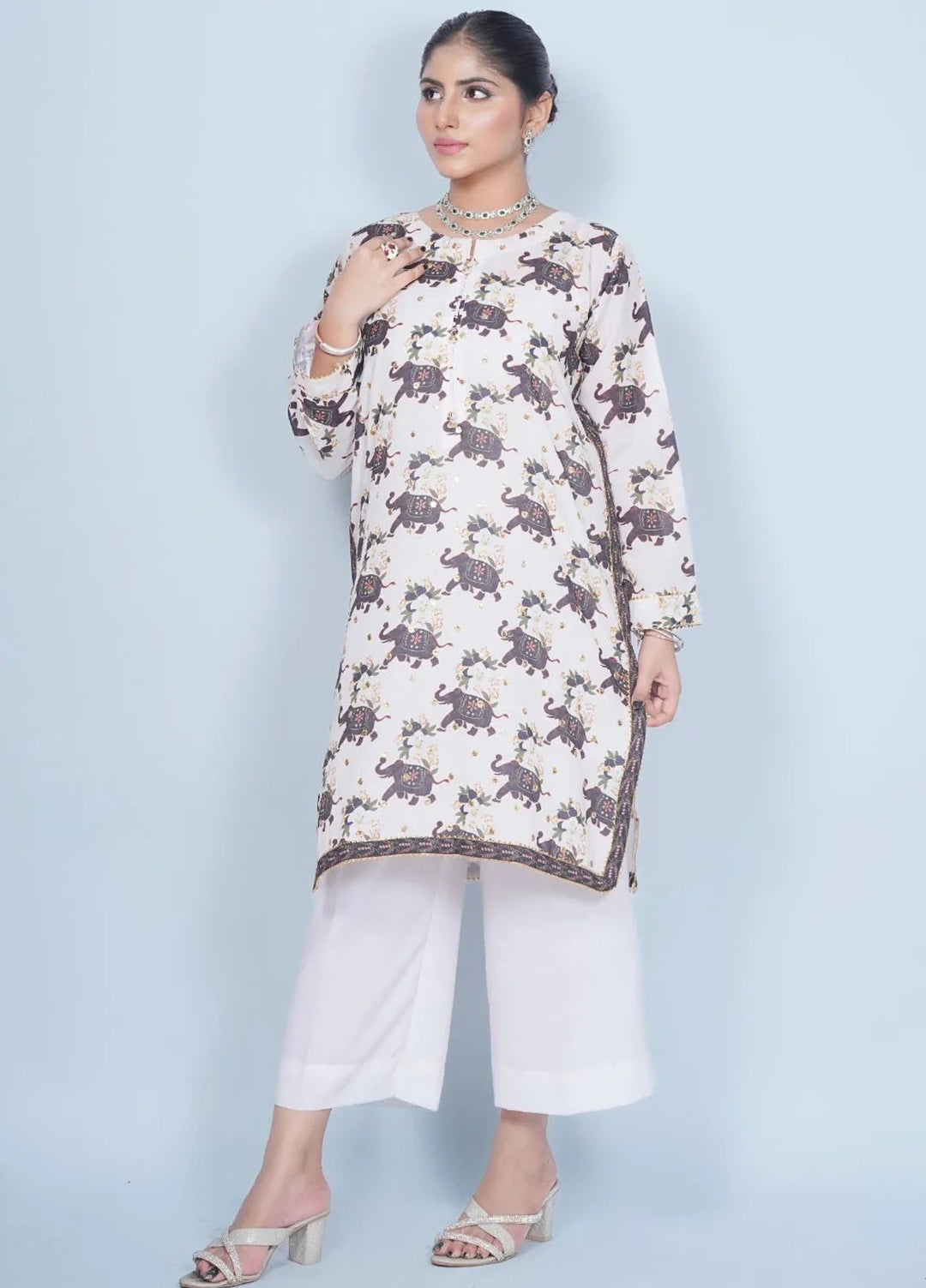 Vibgyor Fashion Pret Embroidered Swiss Lawn 3 Piece Suit Safari Chick Cream D1C1-A24