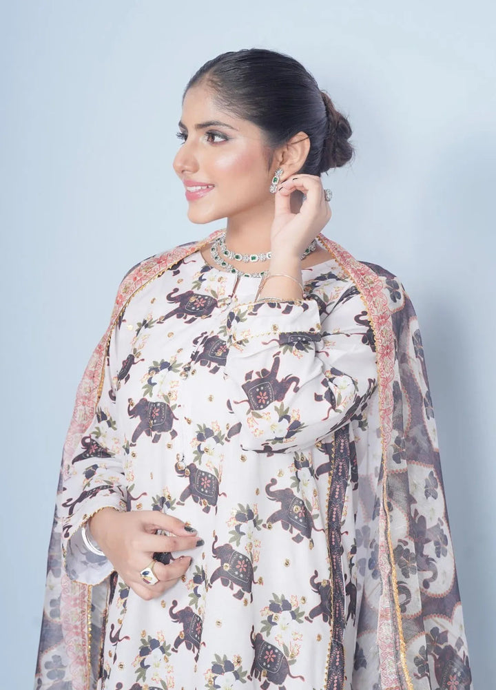 Vibgyor Fashion Pret Embroidered Swiss Lawn 3 Piece Suit Safari Chick Cream D1C1-A24