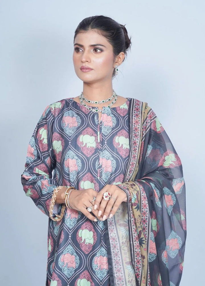 Vibgyor Fashion Pret Printed Chikankari 3 Piece Suit Chinoiserie Black D5-A24