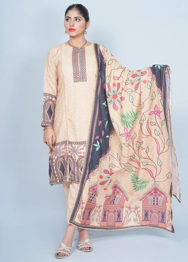 Vibgyor Fashion Pret Printed Chikankari 3 Piece Suit Shah-e-Gulab Skin D6-A24