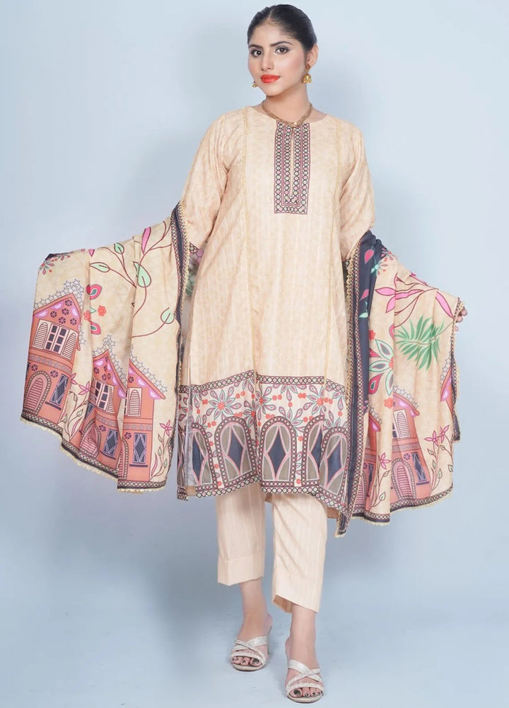 Vibgyor Fashion Pret Printed Chikankari 3 Piece Suit Shah-e-Gulab Skin D6-A24