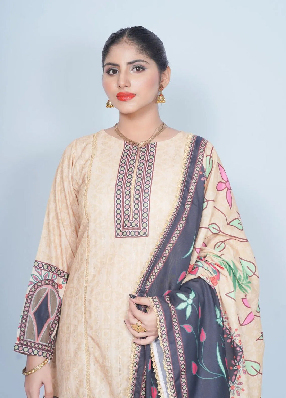 Vibgyor Fashion Pret Printed Chikankari 3 Piece Suit Shah-e-Gulab Skin D6-A24