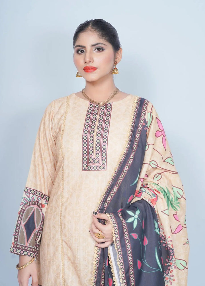 Vibgyor Fashion Pret Printed Chikankari 3 Piece Suit Shah-e-Gulab Skin D6-A24