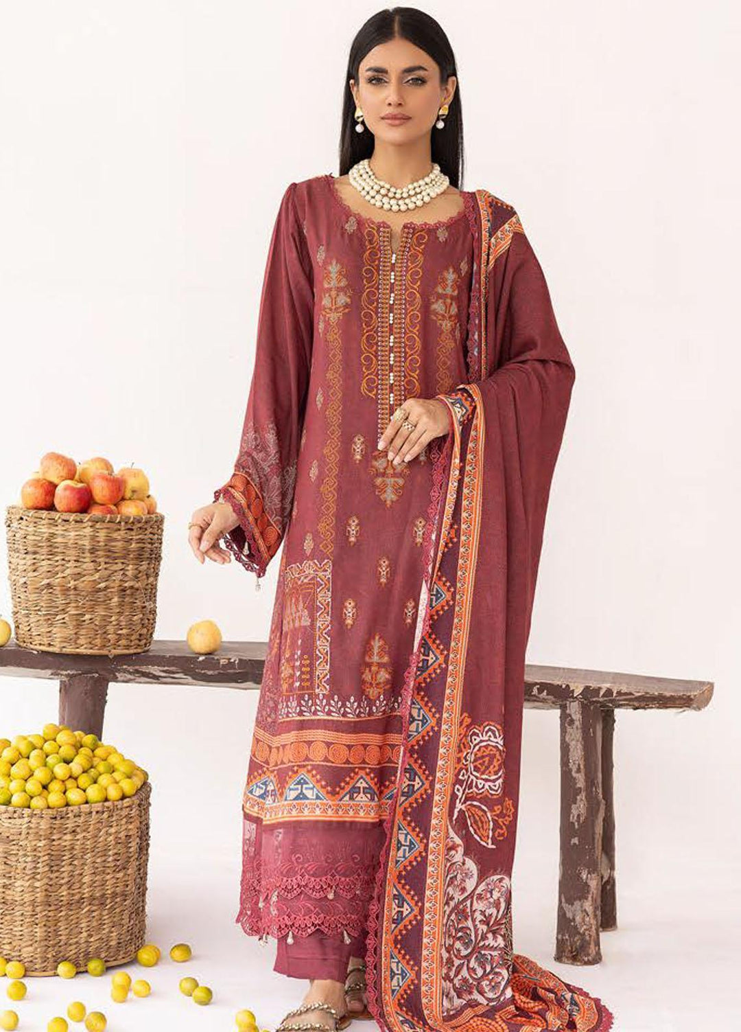 Vintage By Lala Textiles Embroidered Karandi Suits Unstitched 3 Piece LT23V LW-074 Thea - Winter Collection