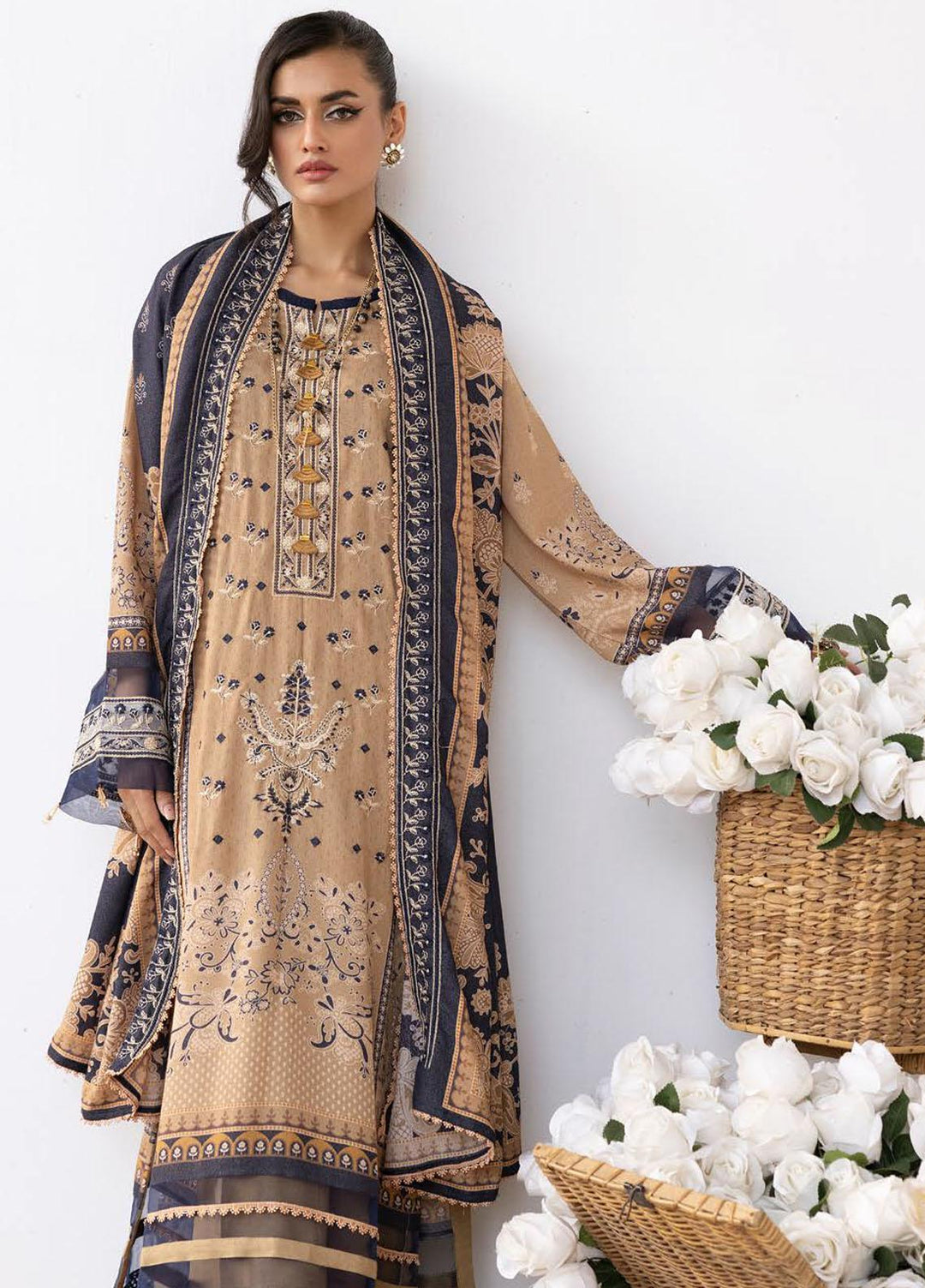 Vintage By Lala Textiles Embroidered Karandi Suits Unstitched 3 Piece LT23V LW-075 Suki - Winter Collection