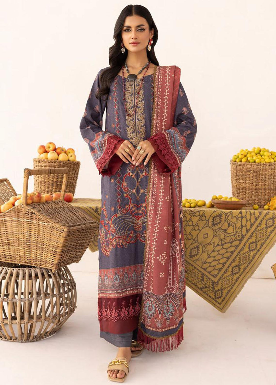 Vintage By Lala Textiles Embroidered Karandi Suits Unstitched 3 Piece LT23V LW-079 Nyx - Winter Collection