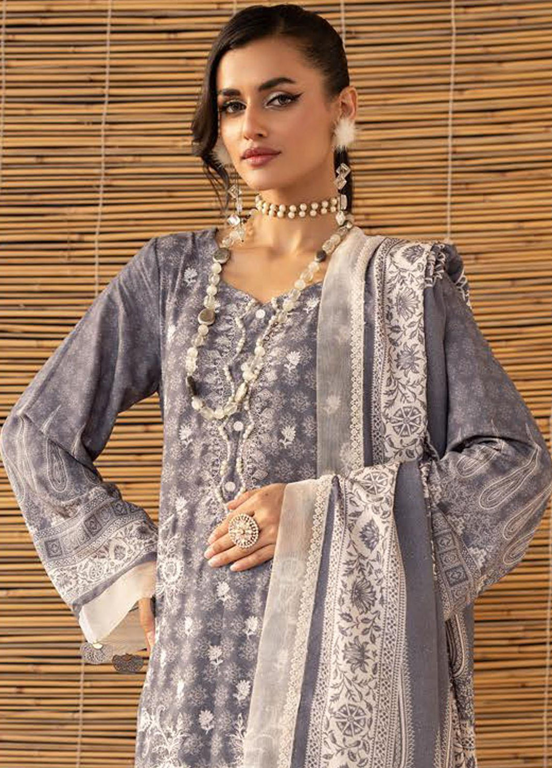 Vintage By Lala Textiles Embroidered Karandi Suits Unstitched 3 Piece LT23V LW-080 Sterling - Winter Collection