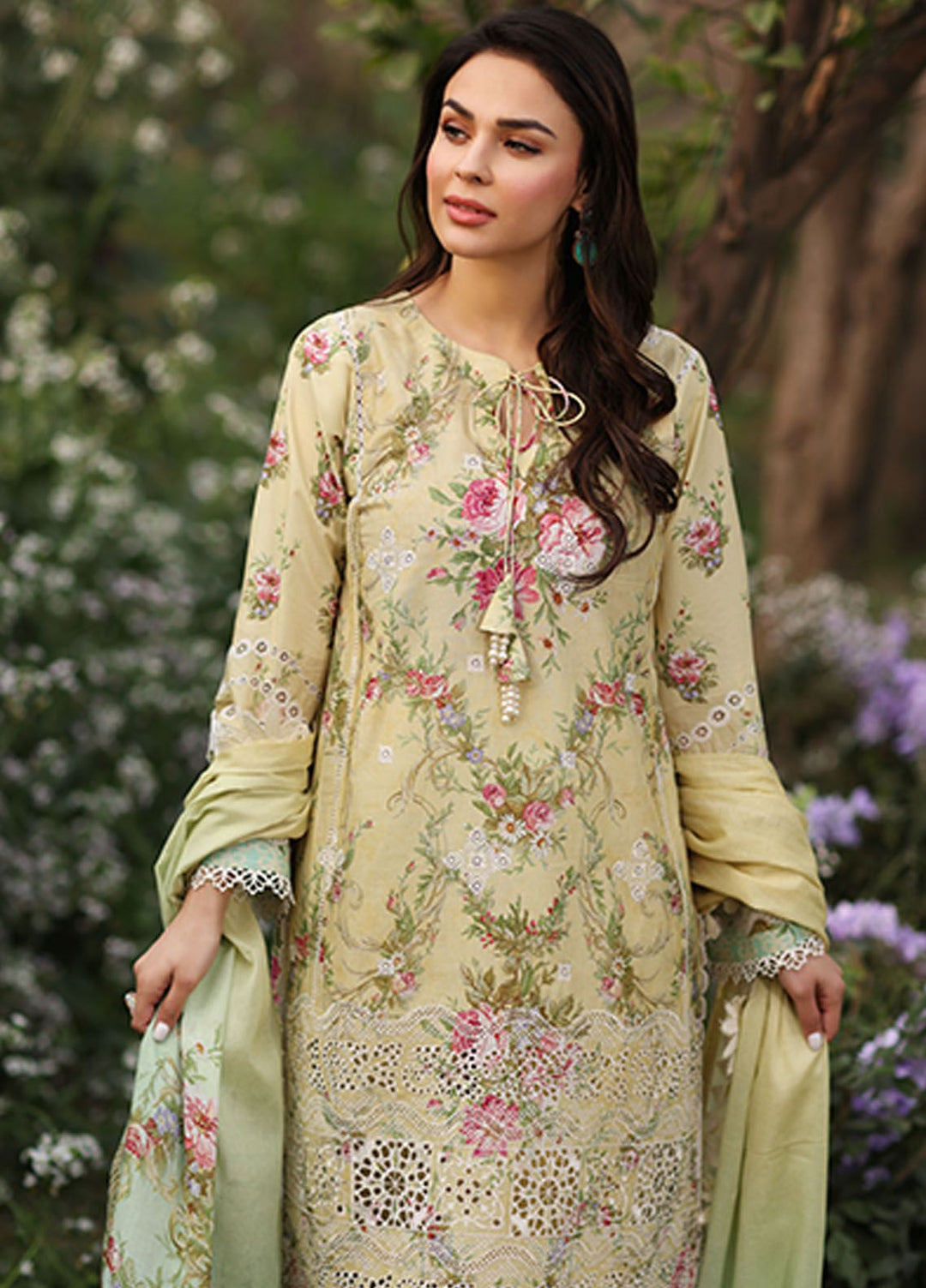 Vintage Flora By Manara Embroidered Lawn Suit Unstitched 3 Piece MNA24V Saba SS-02 - Summer Collection