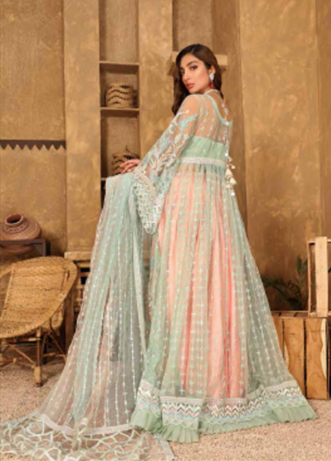 Virsa By Emaan Adeel Embroidered Net Suits Unstitched 3 Piece EA21V 03 - Luxury Collection