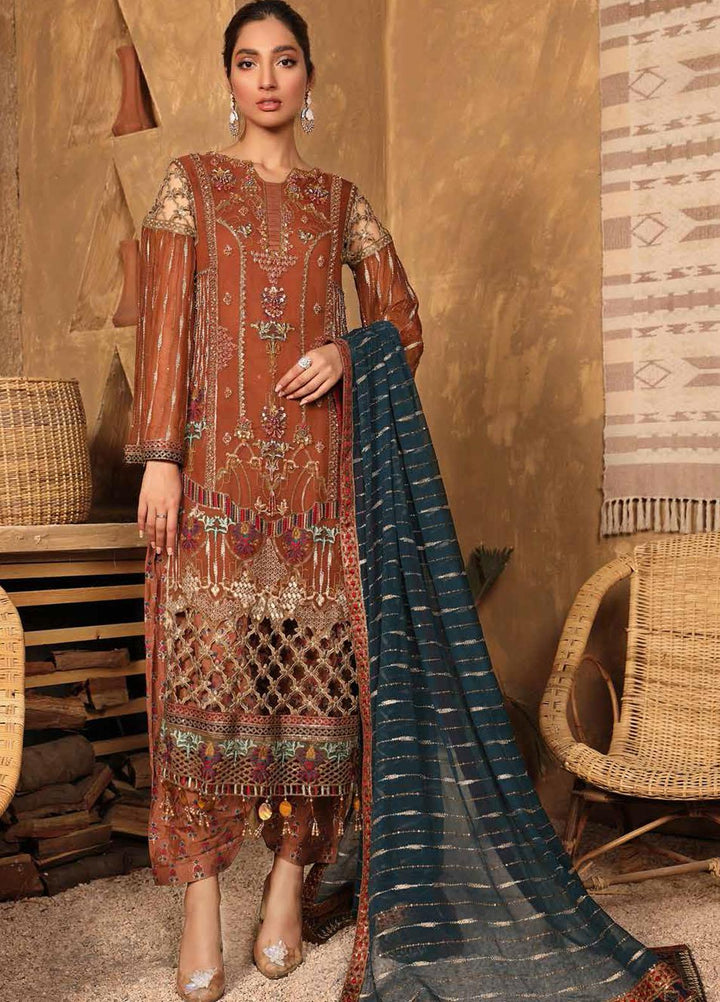 Virsa By Emaan Adeel Embroidered Chiffon Suits Unstitched 3 Piece EA21V 04 - Luxury Collection