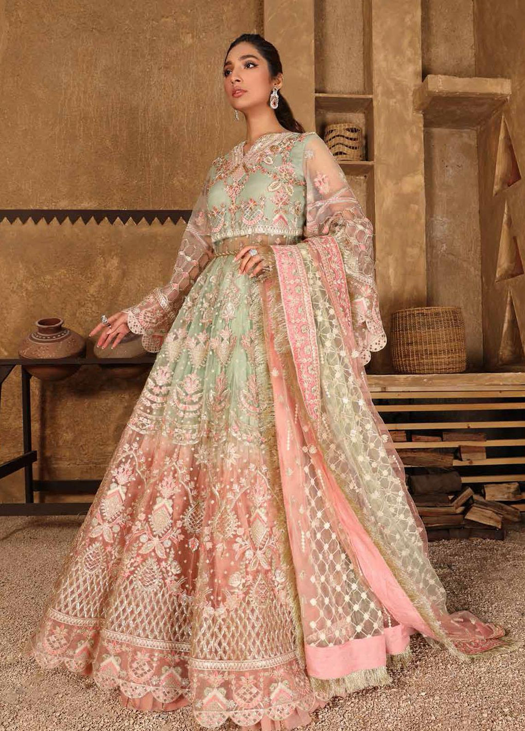 Virsa By Emaan Adeel Embroidered Net Suits Unstitched 3 Piece EA21V 07 - Luxury Collection