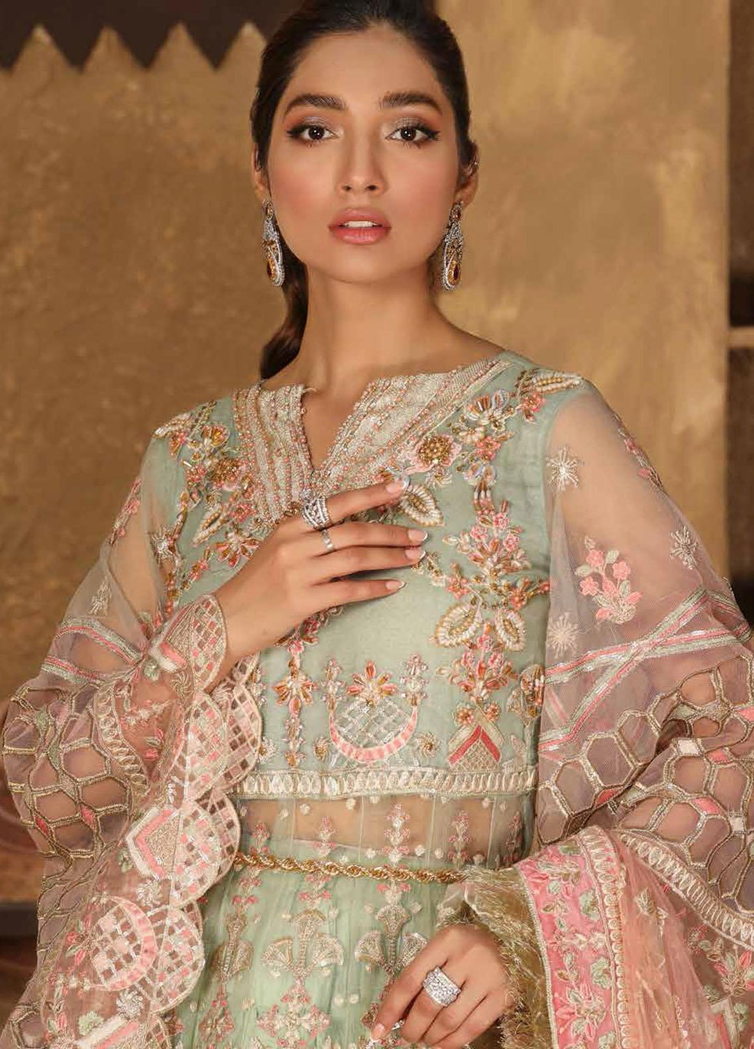 Virsa By Emaan Adeel Embroidered Net Suits Unstitched 3 Piece EA21V 07 - Luxury Collection