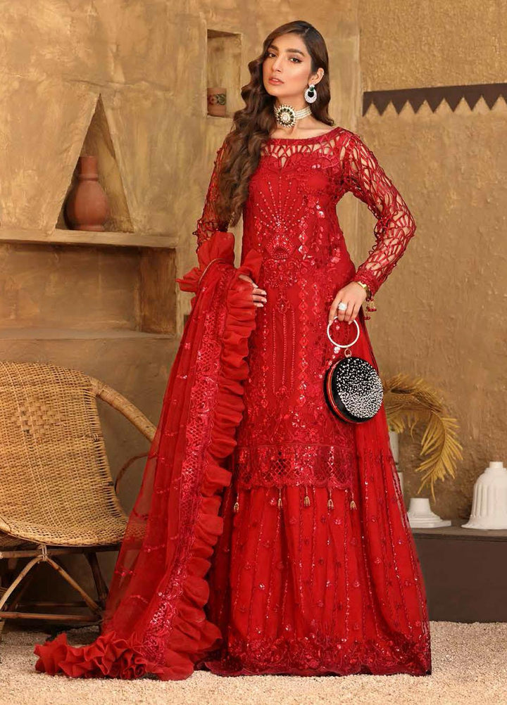 Virsa By Emaan Adeel Embroidered Chiffon Suits Unstitched 3 Piece EA21V 08 - Luxury Collection