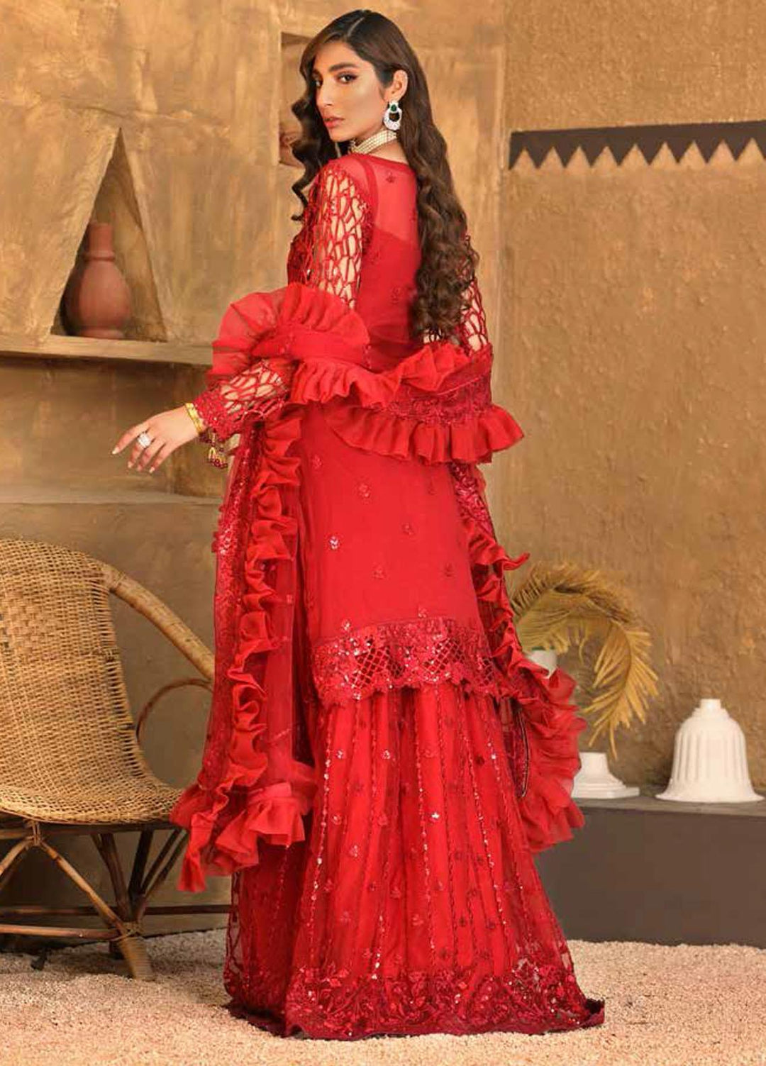 Virsa By Emaan Adeel Embroidered Chiffon Suits Unstitched 3 Piece EA21V 08 - Luxury Collection