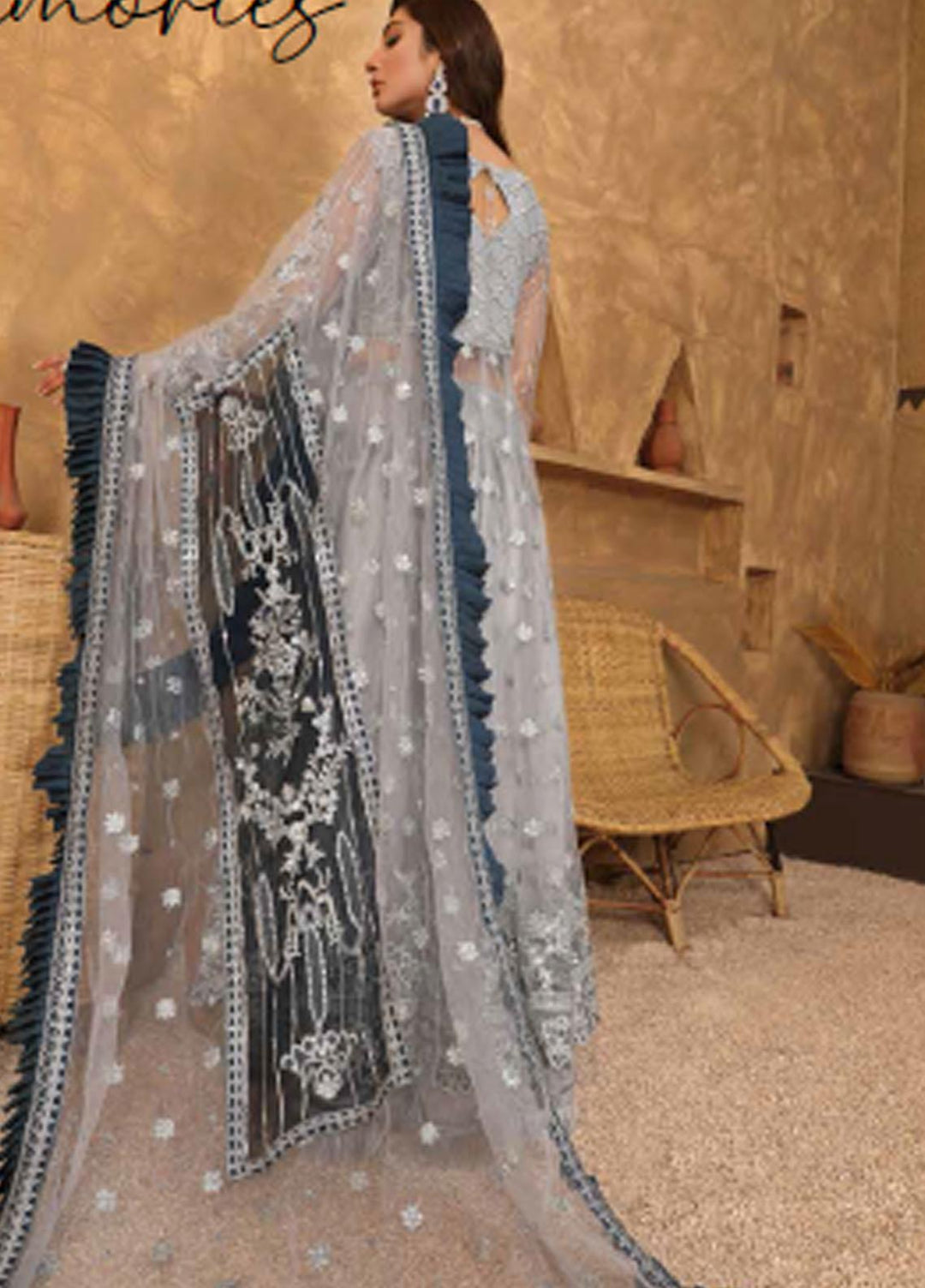 Virsa By Emaan Adeel Embroidered Net Suits Unstitched 3 Piece EA21V 10 - Luxury Collection