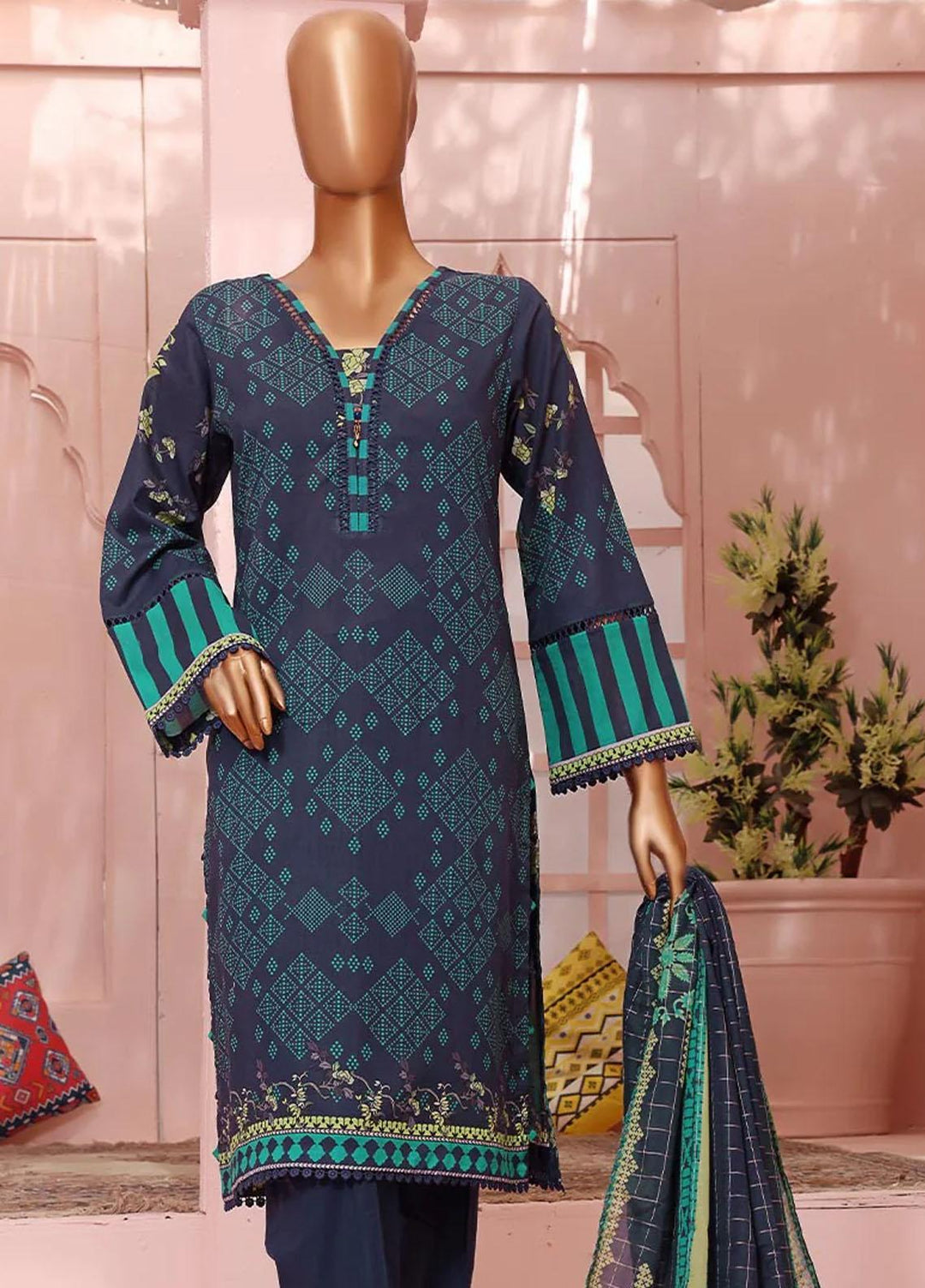 Vital H Prints By HZ Textiles Printed Lawn Suits Unstitched 3 Piece HZ23VHP VP-12 - Summer Collection