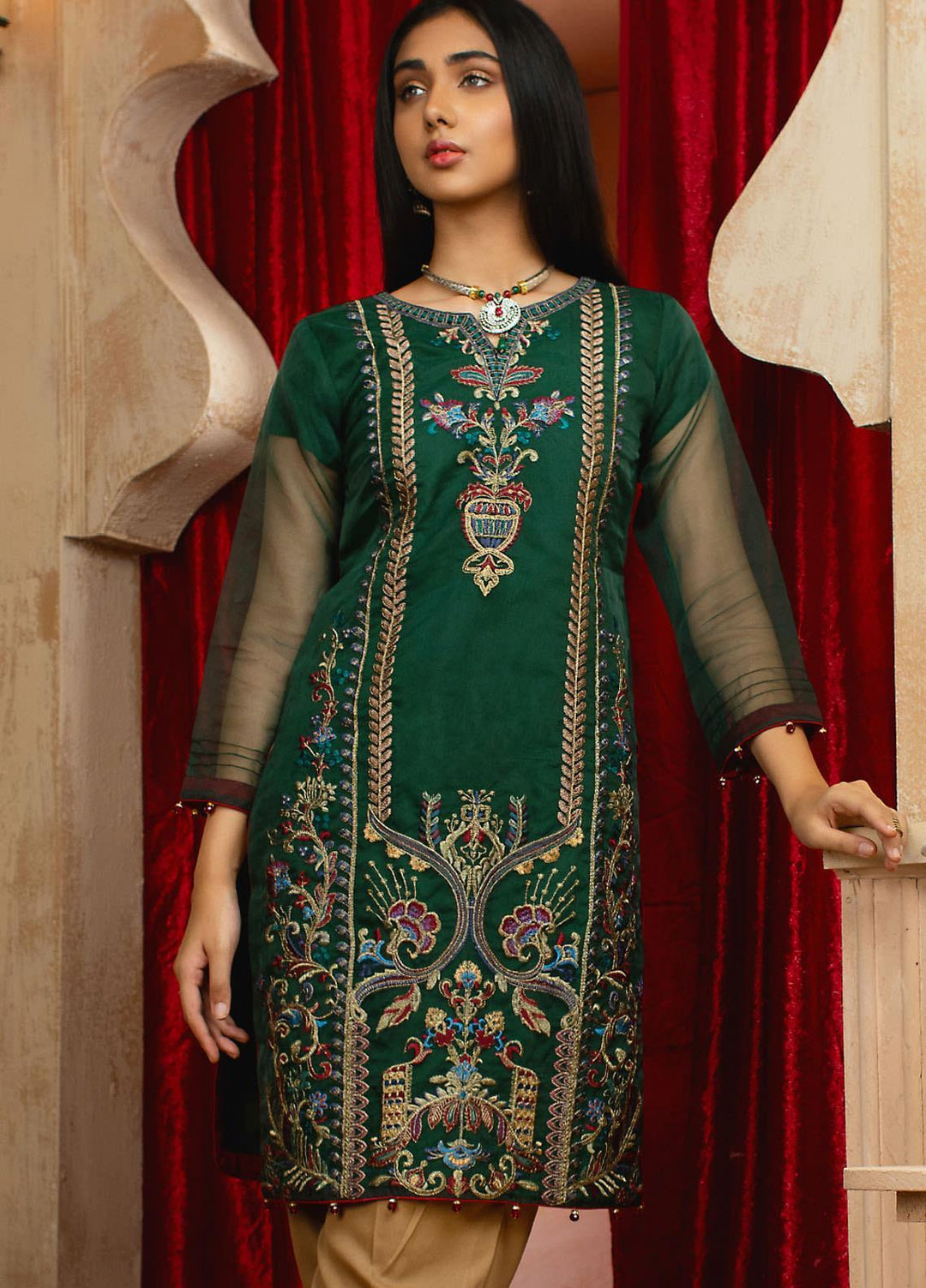 Vital Soiree By AB Textiles Embroidered Organza  Unstitched Kurties AB21VS VWE-06 VERTE - Festive Collection