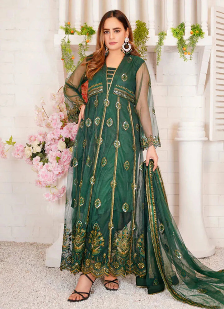 Layout Pret Embroidered Net 4 Piece Suit Forest