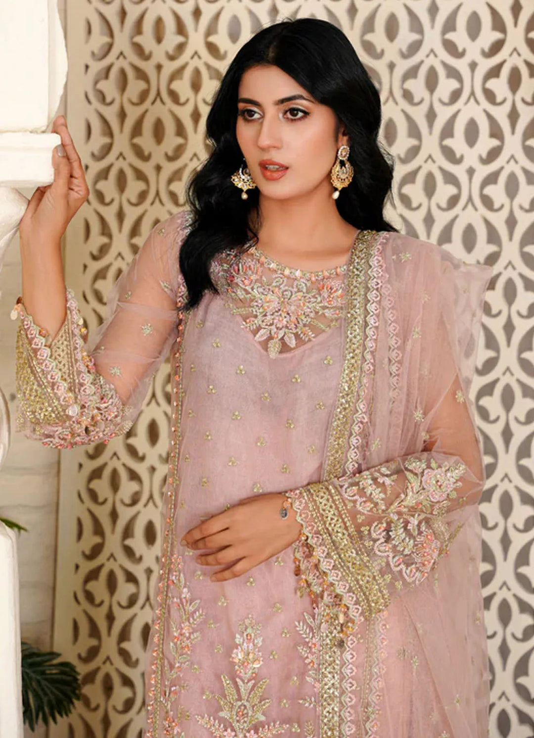 Layout Pret Embroidered Net 4 Piece Suit Iris