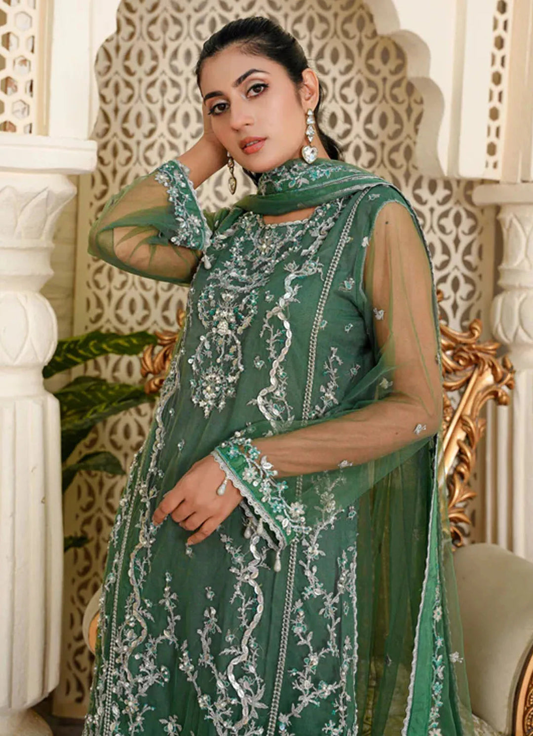 Layout Pret Embroidered Net 4 Piece Suit Lime