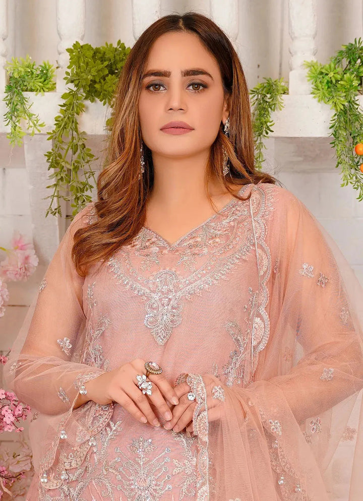 Layout Pret Embroidered Net 4 Piece Suit Salt