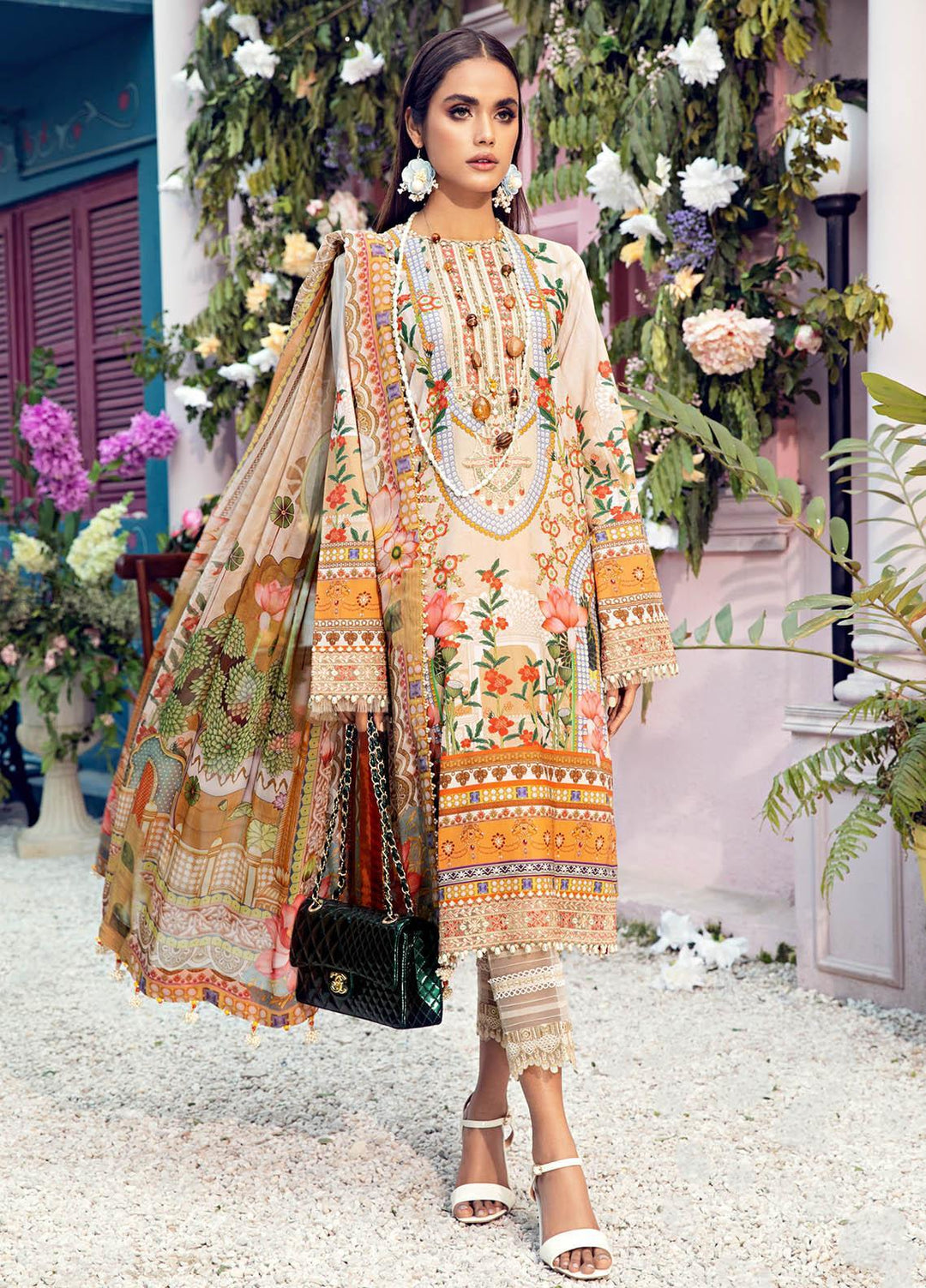 Anaya By Kiran Chaudhry Embroidered Lawn Suits Unstitched 3 Piece AK21VL VL21-08-A TRICIA - Summer Collection