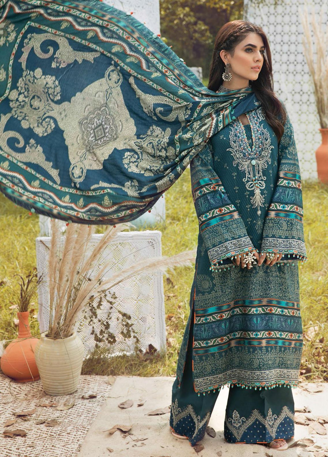 Anaya By Kiran Chaudhry Embroidered Dobby Linen Suits Unstitched 3 Piece AKC21VP VLP21-01 SHAHZEEN - Winter Collection