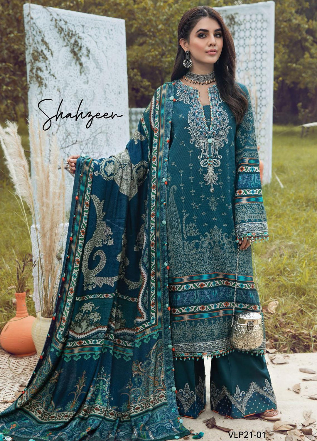 Anaya By Kiran Chaudhry Embroidered Dobby Linen Suits Unstitched 3 Piece AKC21VP VLP21-01 SHAHZEEN - Winter Collection