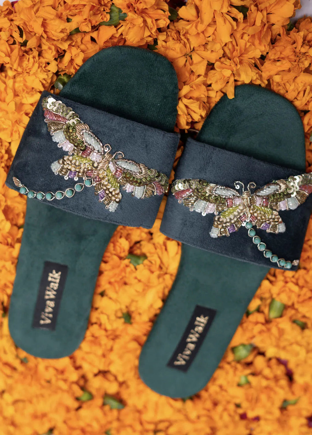 VivaWalk Festive Style Flats Rangreza - Green