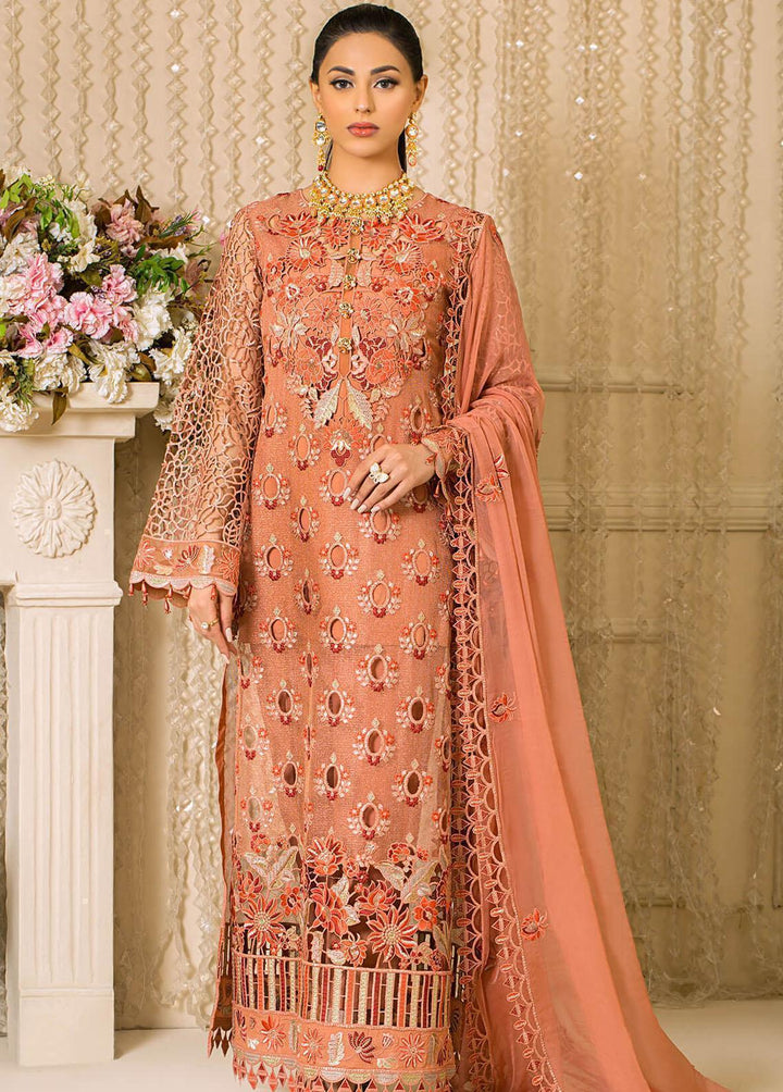 Vive La Fete By Imrozia Embroidered Zari Net Suits Unstitched 3 Piece IMP22VF L-257 Peach Melba - Premium Collection