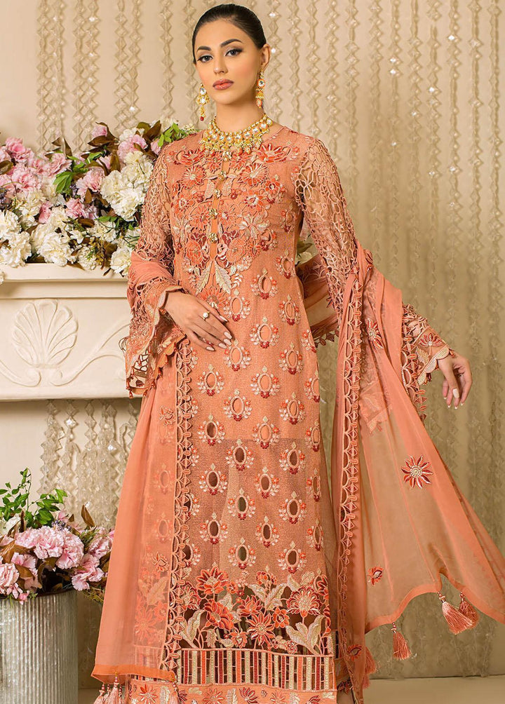 Vive La Fete By Imrozia Embroidered Zari Net Suits Unstitched 3 Piece IMP22VF L-257 Peach Melba - Premium Collection