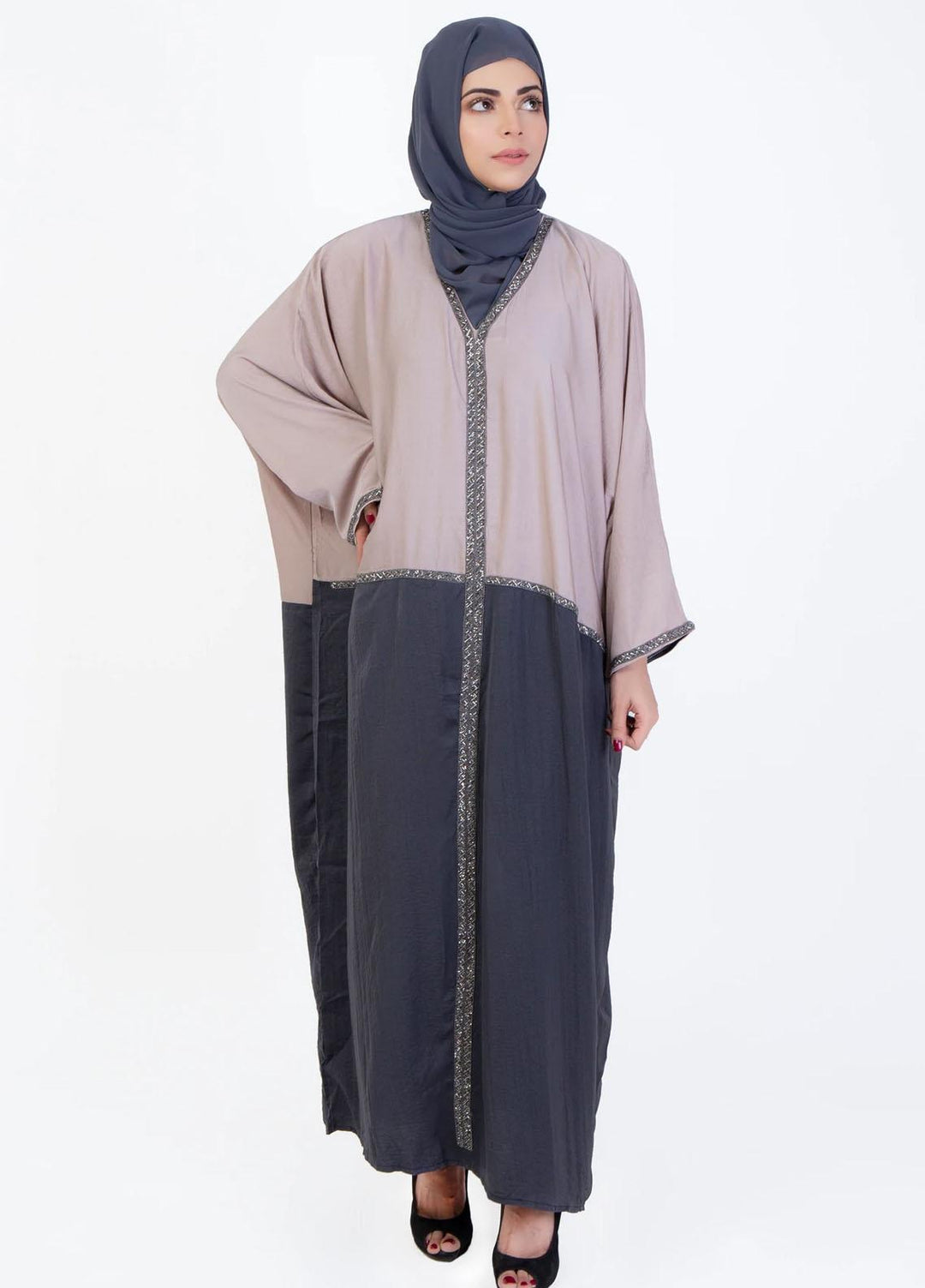 Abaya pk  Nida Pret Abaya ABA22VG GREY AND BEIGE STRIPES