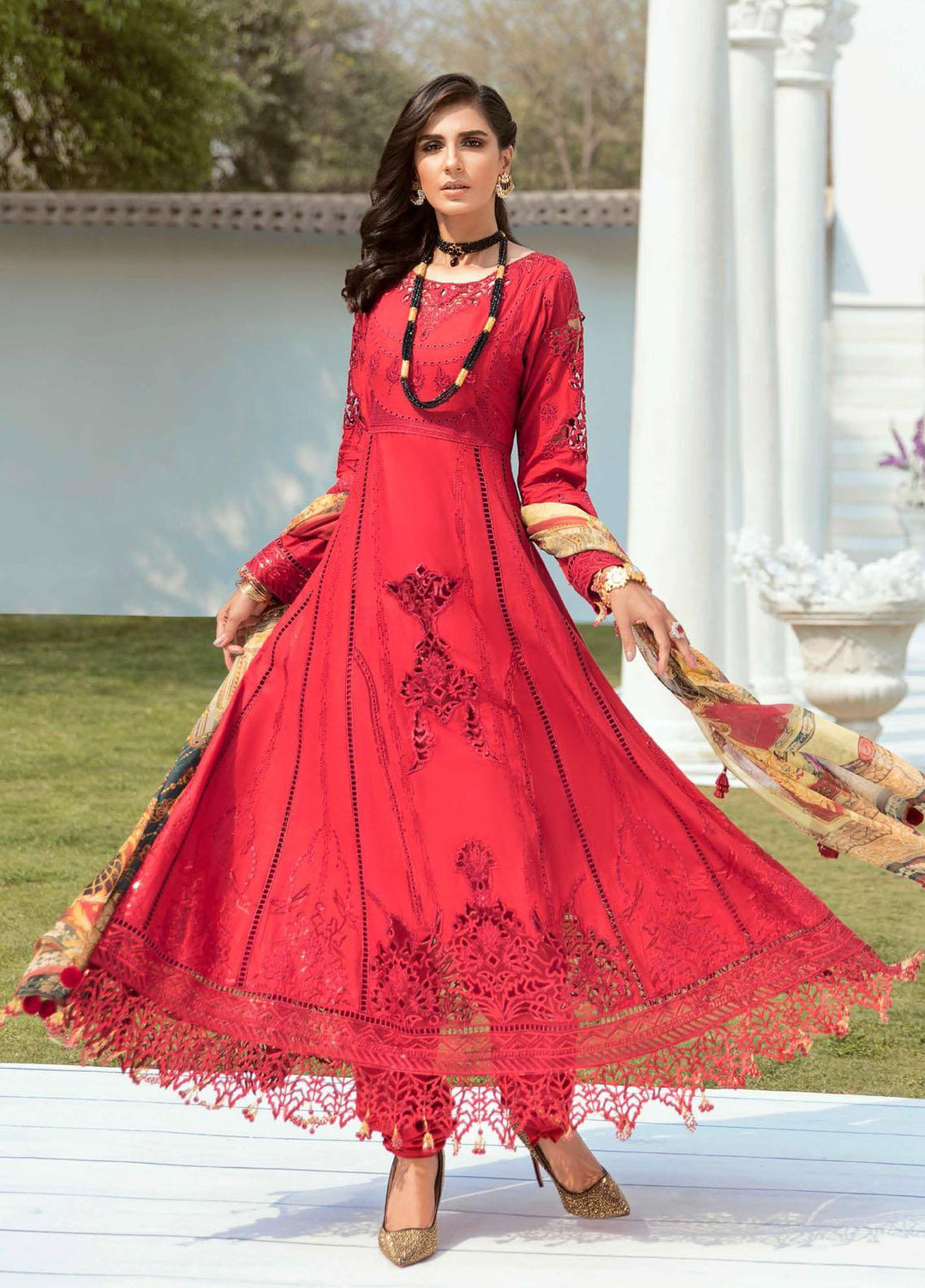 Vogue by Emaan Adeel Embroidered Lawn Suits Unstitched 3 Piece EA21VF 03 BOLD CORAL - Festive Collection