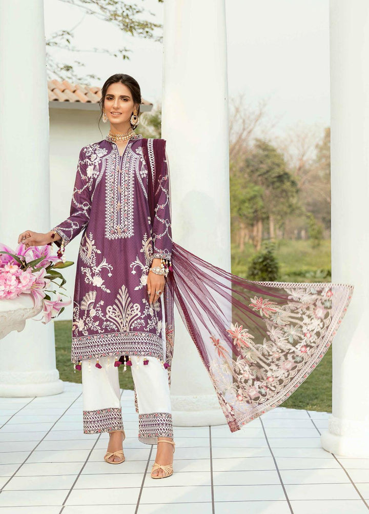 Vogue by Emaan Adeel Embroidered Lawn Suits Unstitched 3 Piece EA21VF 07 PLUM RICH - Festive Collection