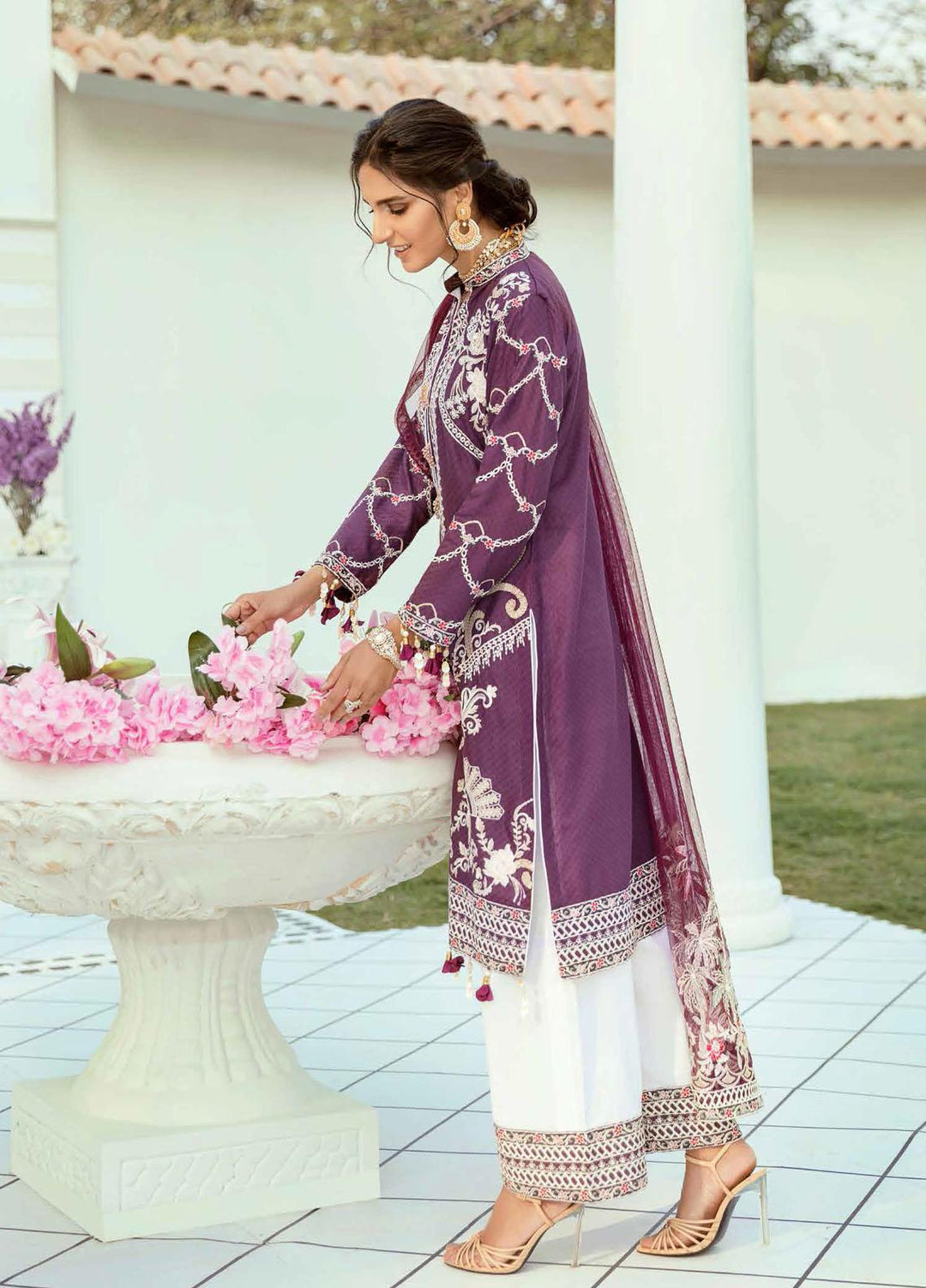 Vogue by Emaan Adeel Embroidered Lawn Suits Unstitched 3 Piece EA21VF 07 PLUM RICH - Festive Collection