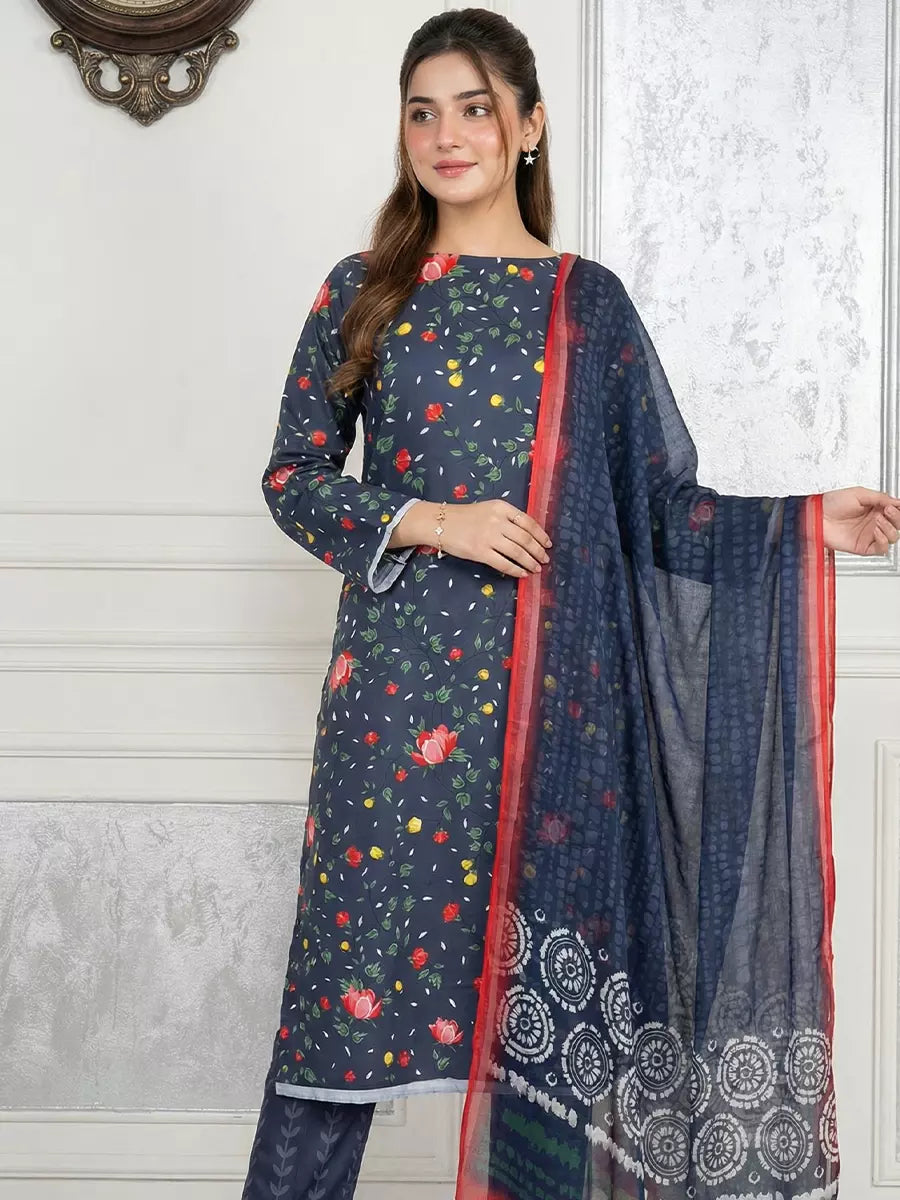 Salitex Unstitched Printed Lawn Silk 3 Piece Suit 3PC Unstitched Printed Silk Lawn Suit (SUNS7ASI352) - Casual Collection