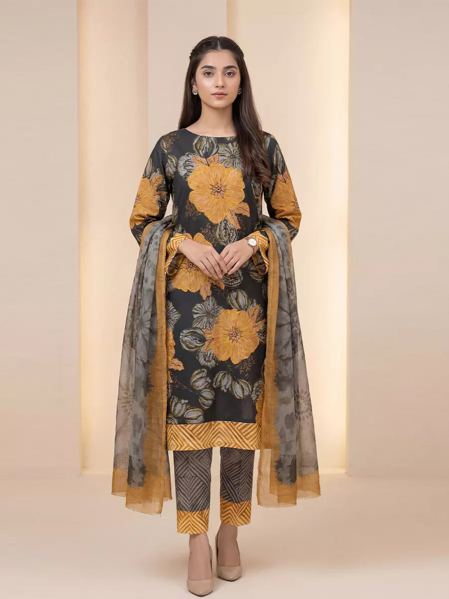 Salitex Unstitched Printed Lawn Silk 3 Piece Suit 3PC Unstitched Printed Silk Lawn Suit (SUNS7ASI351) - Casual Collection